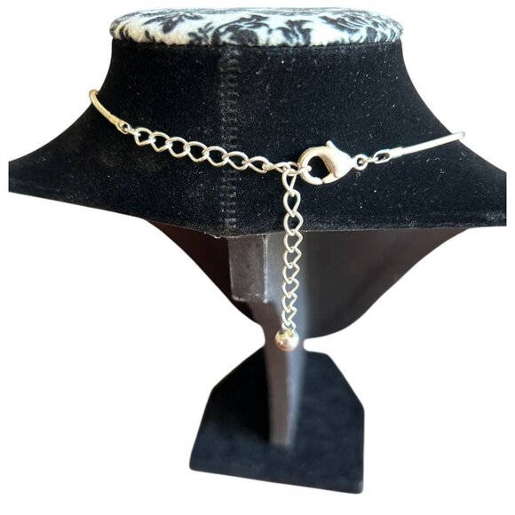 Silver Tone 16” Brown Teardrop Pendant Necklace With Amber-Colored Stones - Picture 3 of 3